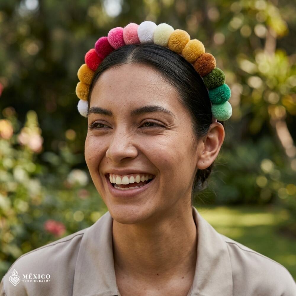 Multicolor Mexican Pompom Headband – Handmade Rainbow Pom Pom Artisan Party